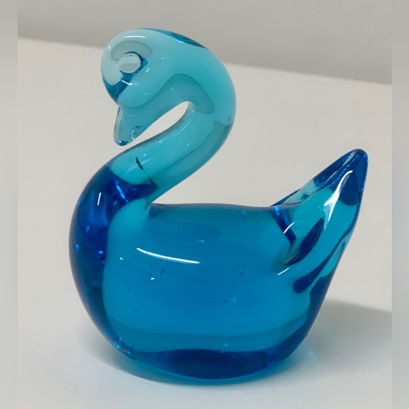 Vintage Mid Century Clear Blue Pinched Blown Glass Art Swan Murano Paperweight - Picture 3 of 14